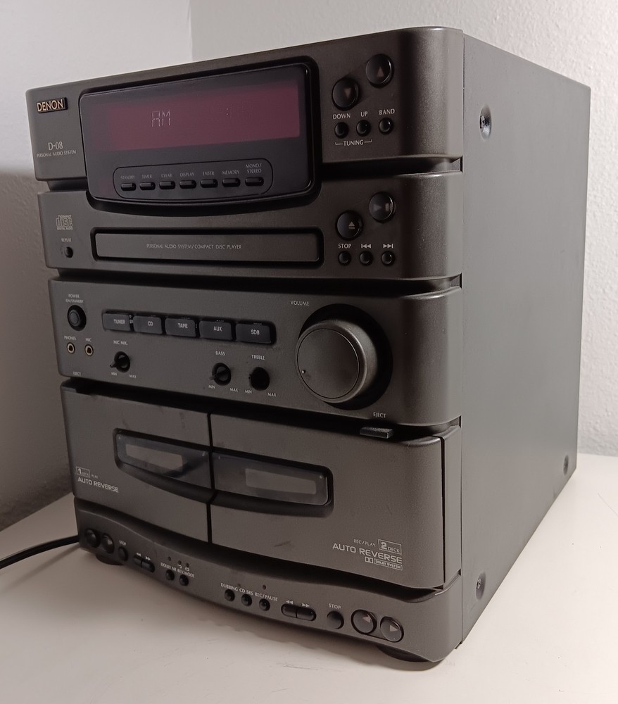 DENON D-08 Personal Component System Receiver CD Dual Cassette Player Working