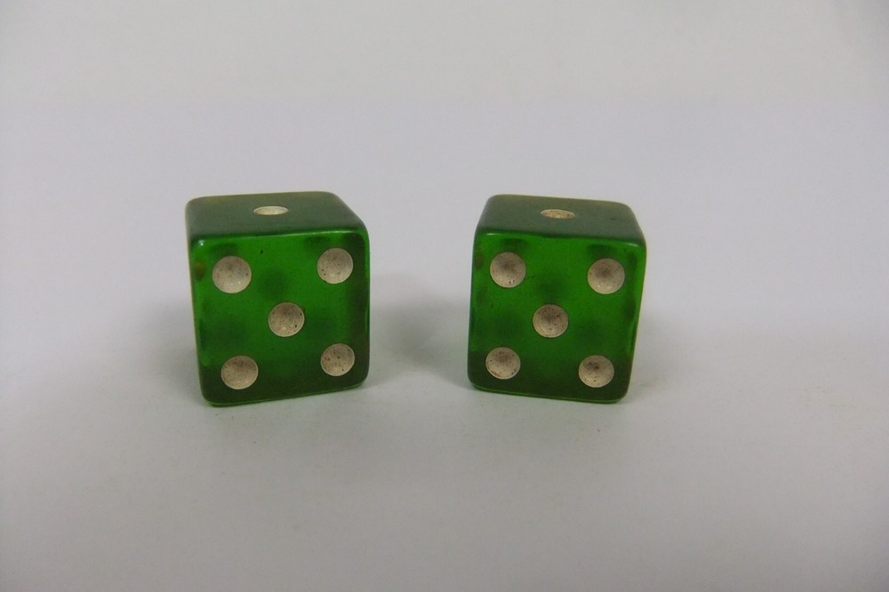 Green Translucent Bakelite Cheater Dice 9/16”
