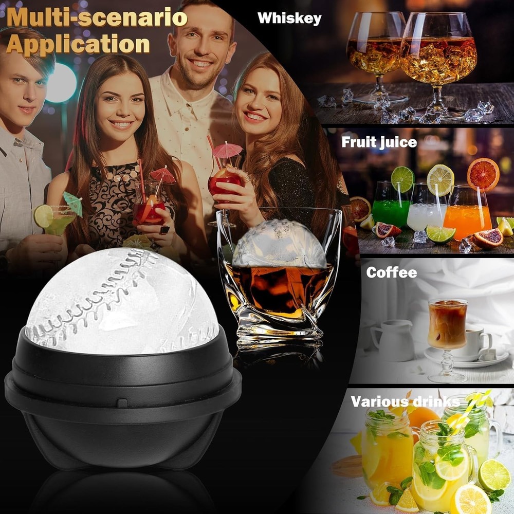 2 Pack Baseball Ice Cube Mold 2.5 Inch Large Silicone 3D Baseball Ice Cube Molds