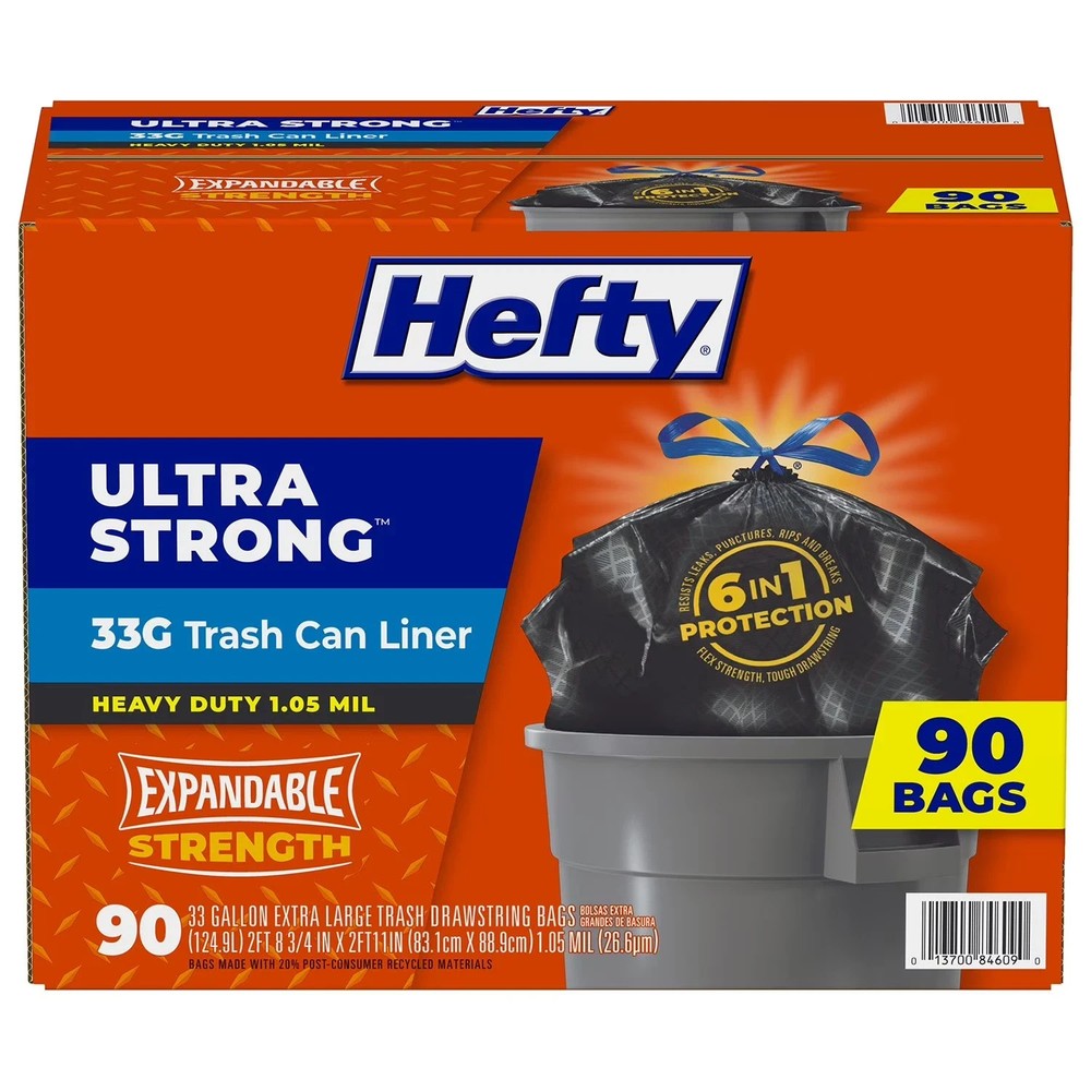 Hefty 33 Gallon Ultra Strong Drawstring Trash Bags 90 Count - Black