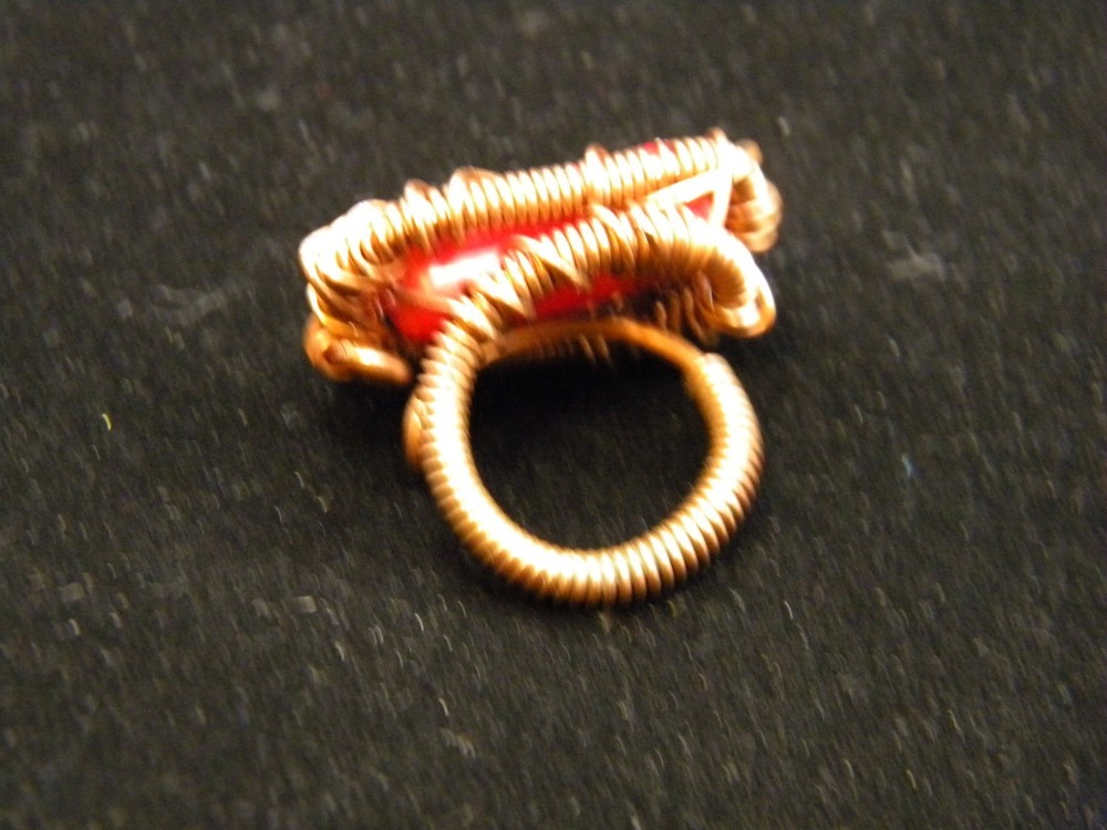 Handmade Unique Genuine Red Coral Copper Ring ~
