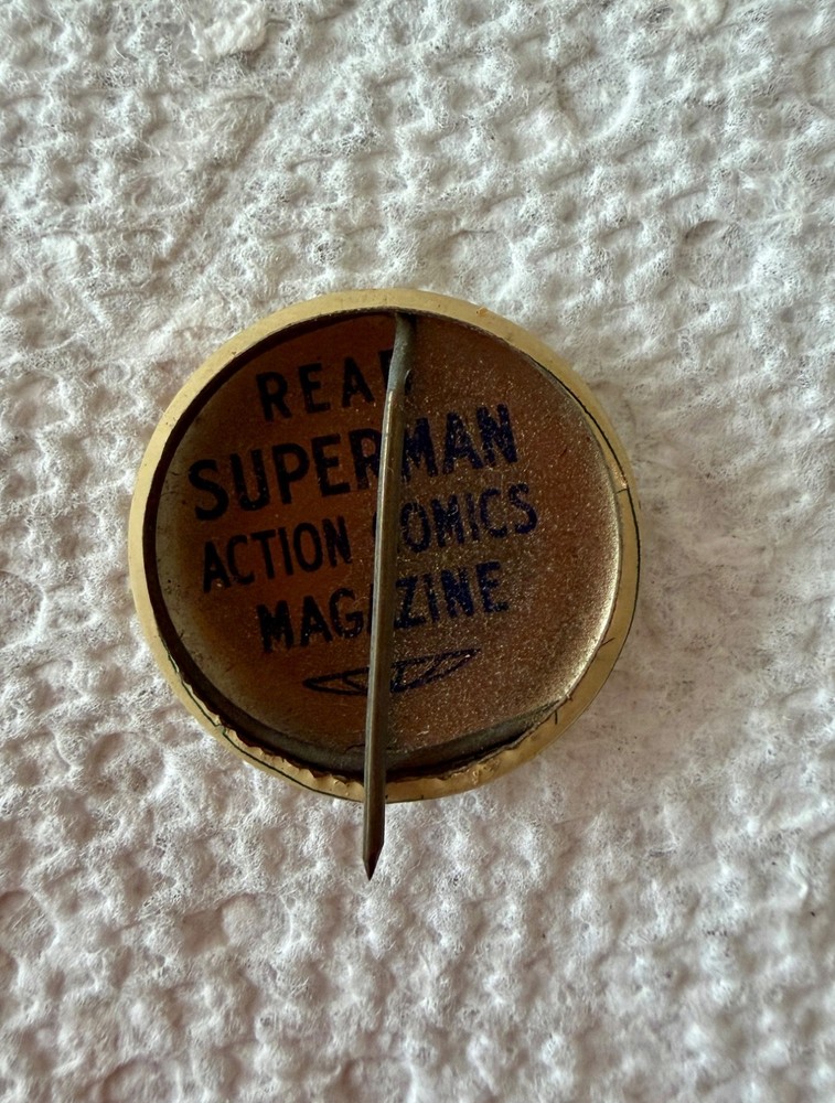 1940s ACTION COMICS SUPERMAN PINBACK BUTTON PIN Read Superman Action Comics