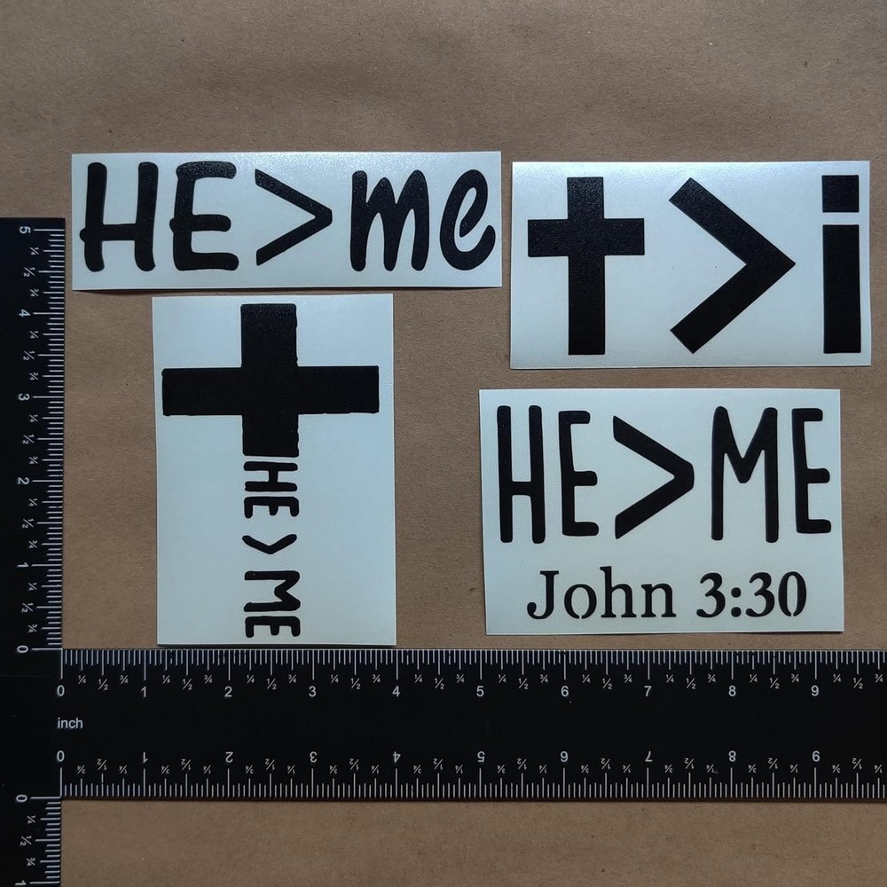 Decal 4 Pack: Text, Cross, Scripture, Greater Than Decals (Small ~3.5", Black)