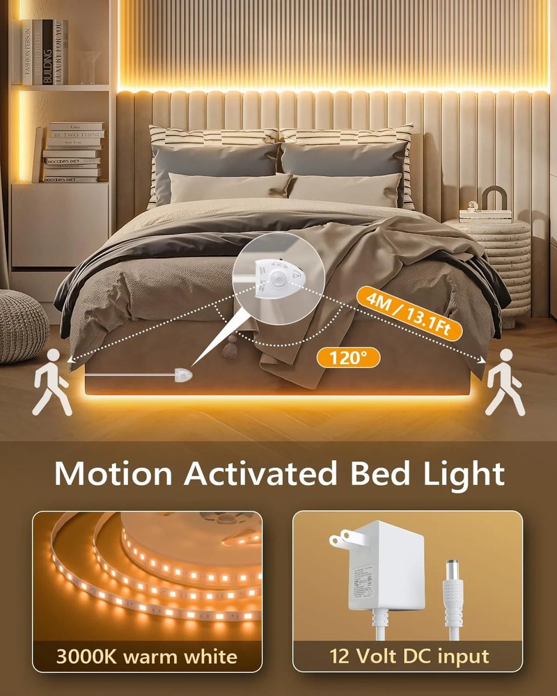 WILLED Under Bed Lights, Dimmable Motion Activated Led Light Warm White 5 ft