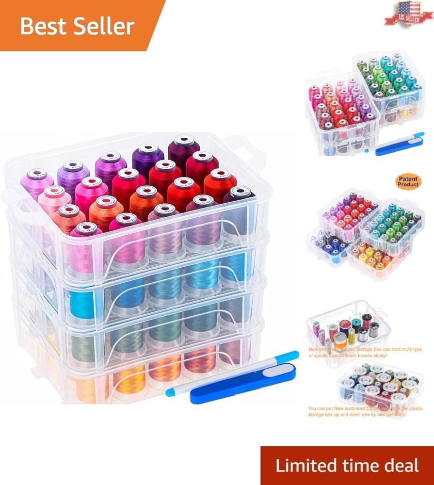 Premium 80-Spool Polyester Embroidery Thread Collection in Clear Storage Box