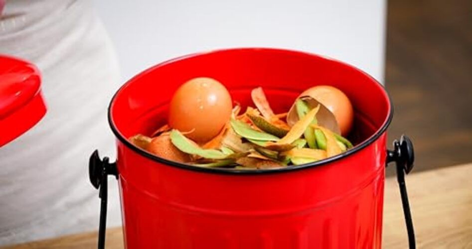 Countertop Compost Bin Kitchen with Lid 1.5 Gallon Odorless Compost Red