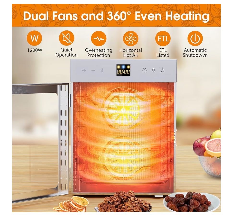Fendia Stainless Steel Food Dehydrator Digital Display Temperature Control Timer