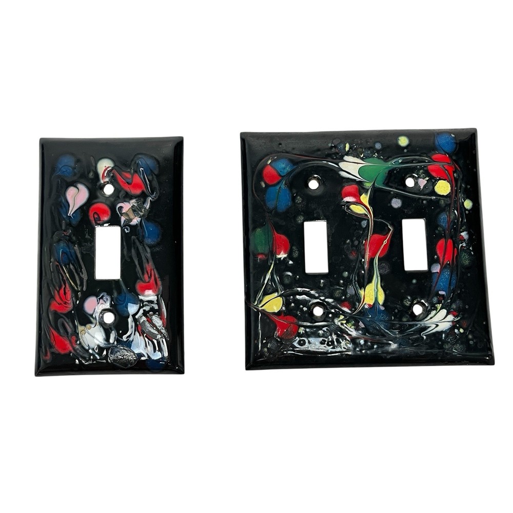 Vintage Hand Painted Copper Metal Light Switch Covers Set