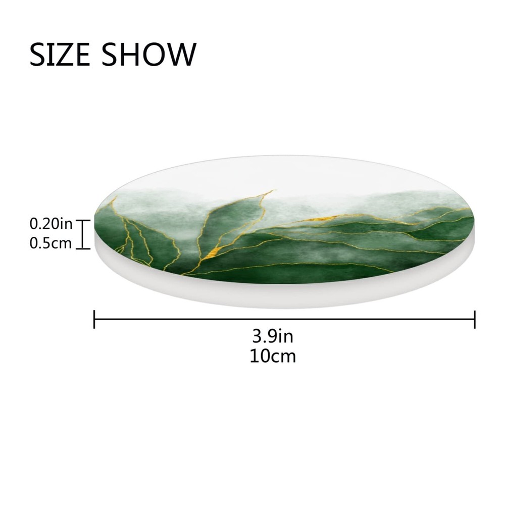 Green Coasters for Drinks Absorbent Ceramic Coaster Set Cork Base Cups Place ...