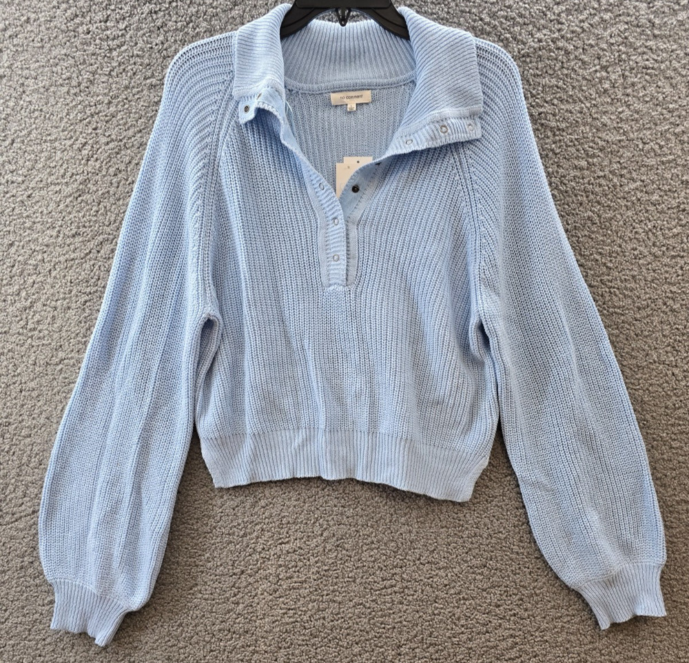 No Comment Kennedy Snap Button Sweater Juniors L Cashmere Blue Pullover L/S