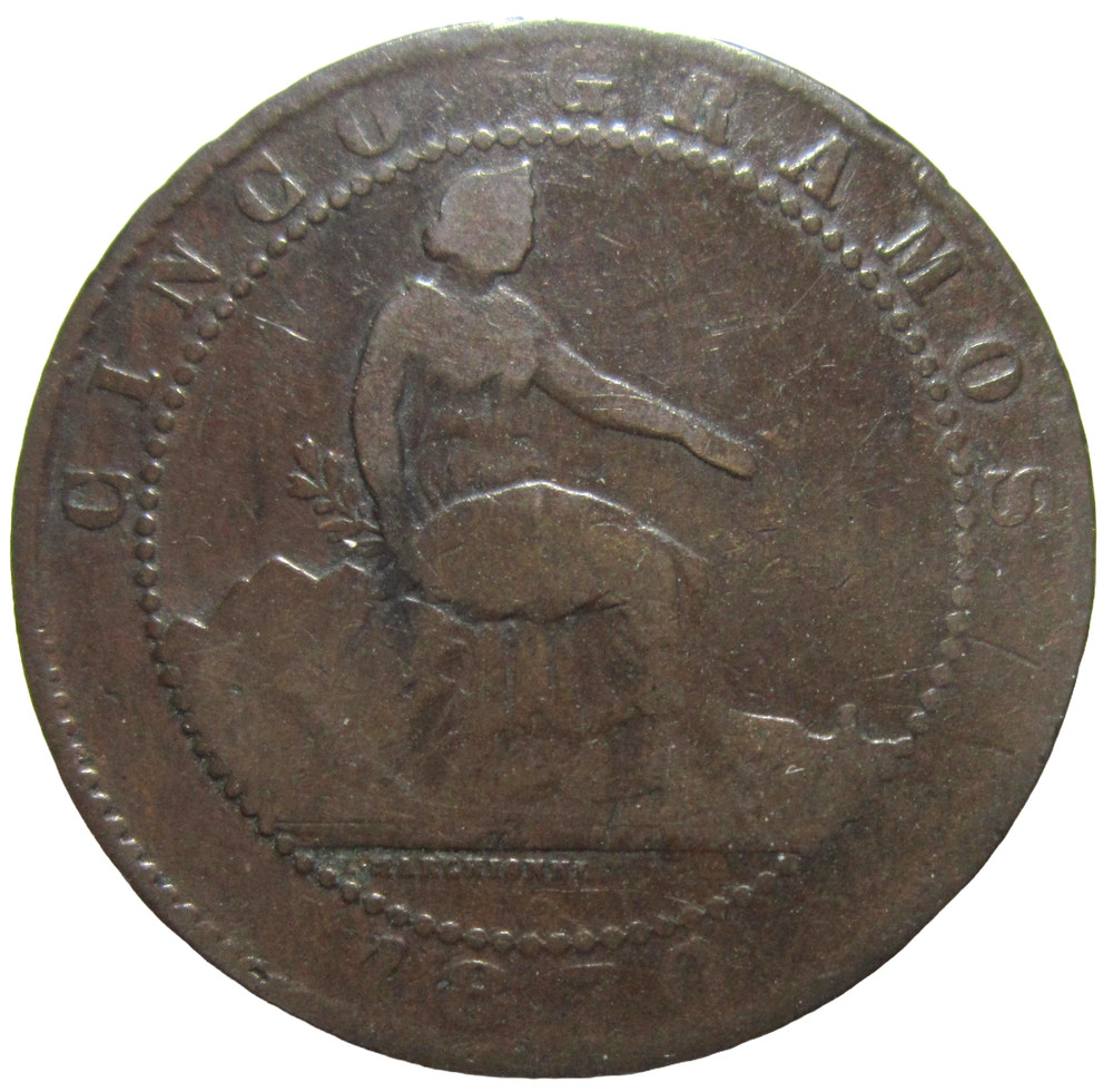 SPAIN. 5 CENTIMOS, 1870.