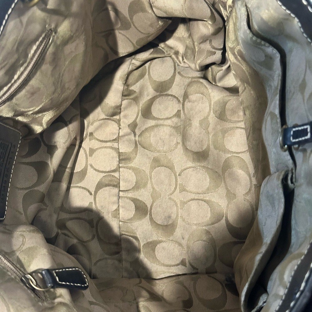 Coach woven tote with black leather