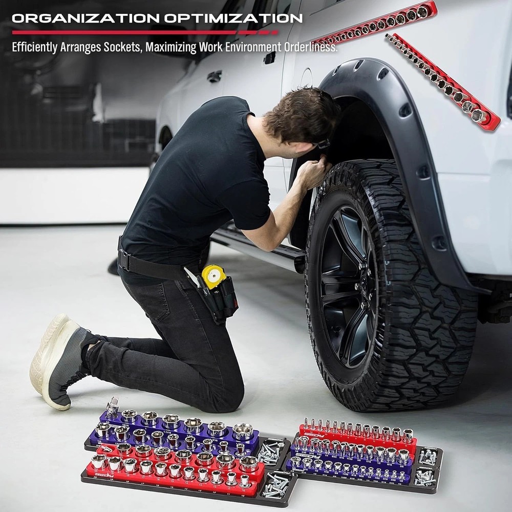 6-Piece Magnetic Socket Organizer Set for Easy Tool Box Storage