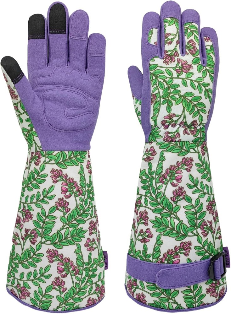 Adjustable Floral Pattern Gardening Gloves with Touchscreen Compatibility, Large