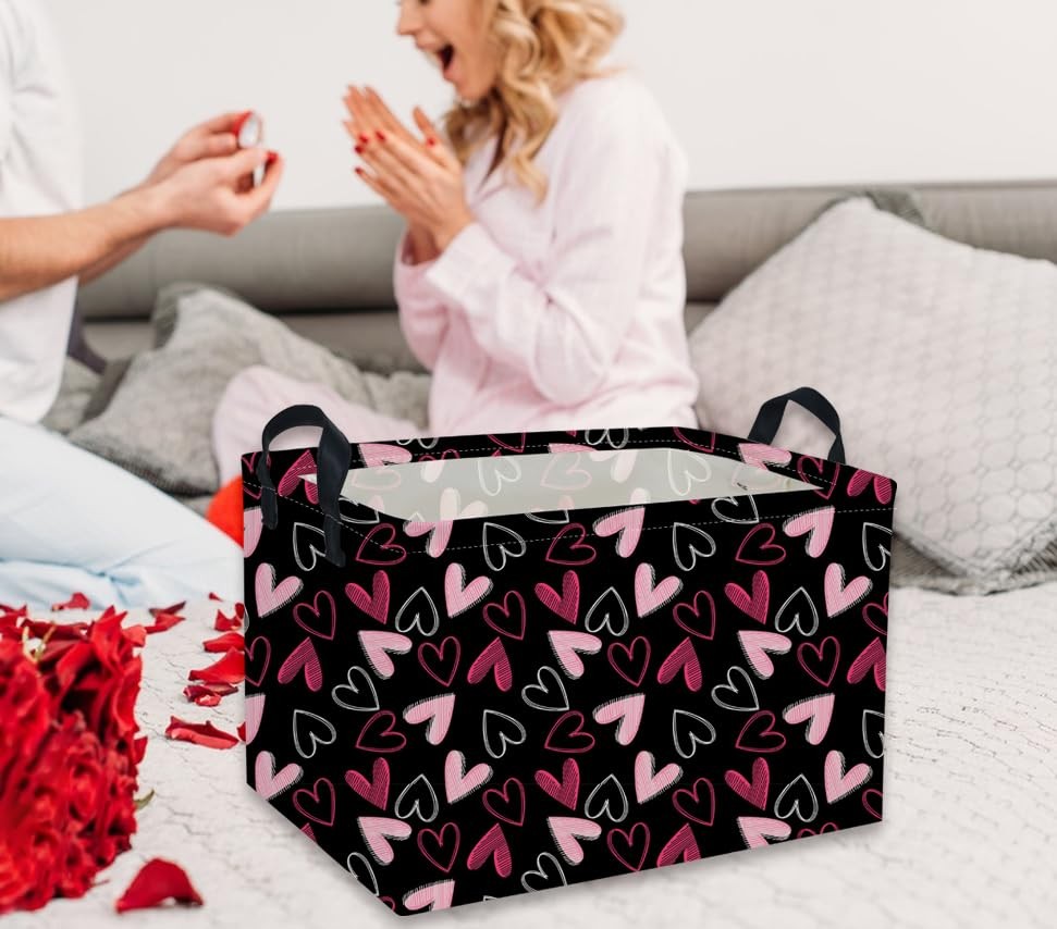 Rectangular Kids Storage Bin Heart Toy Organizer for Room Decor