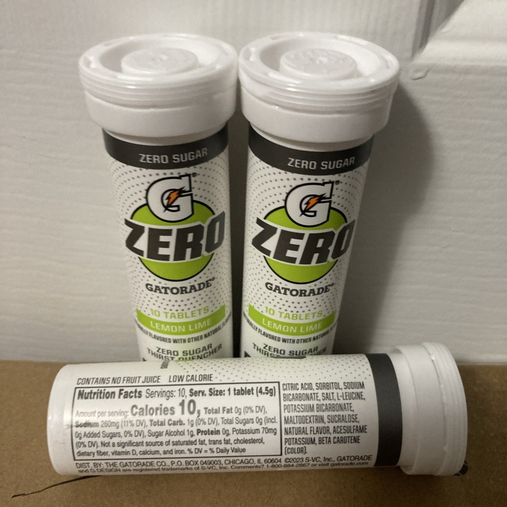 Gatorade Zero Tablets, Lemon Lime 3 pack tubes (30 tablets) hydration zero sugar