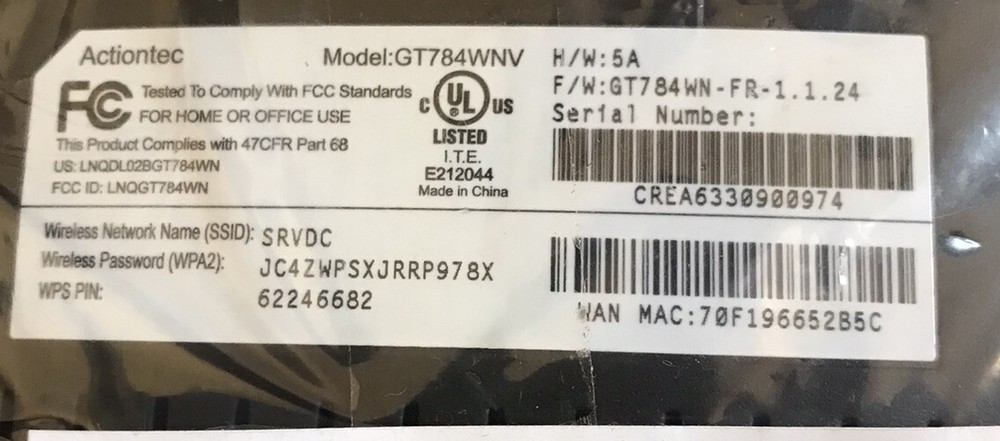 Actiontec AGT784WNV Wireless DSL Gateway