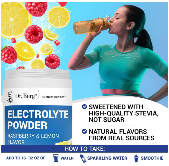Dr. Berg Zero Sugar Keto Electrolyte Powder, Raspberry Lemon, 100 Servings