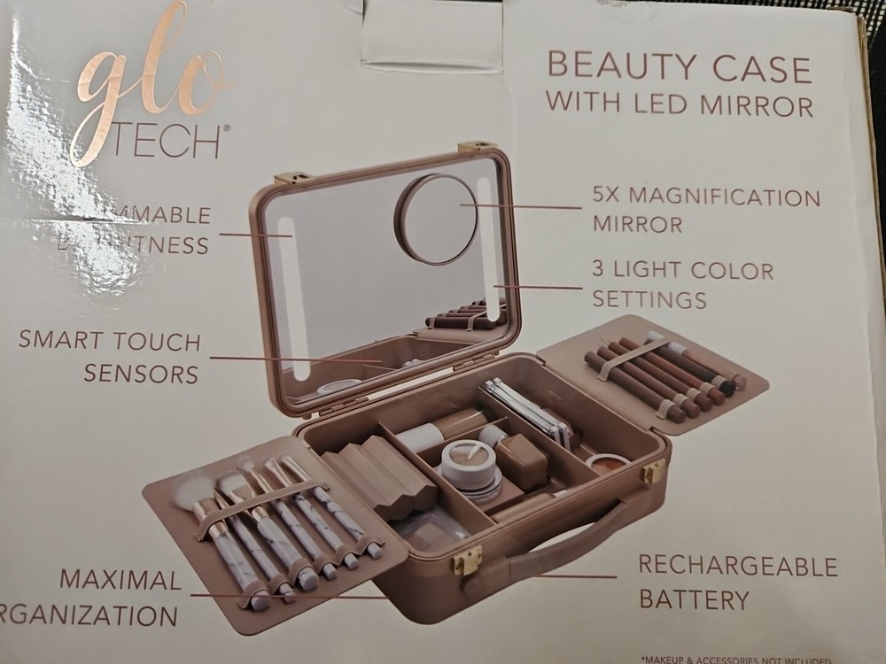 Glo Tech Beauty Case With LED Mirror - Pink - Open box