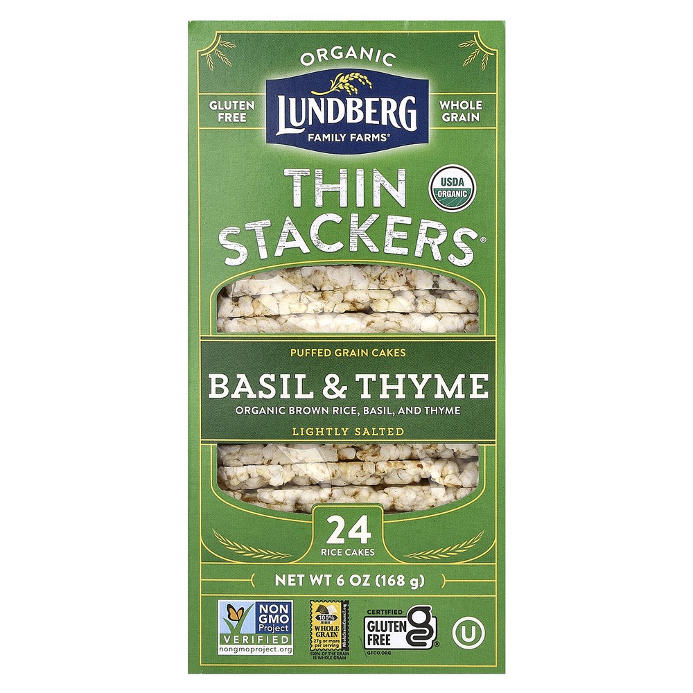 Organic Thin Stackers, Puffed Grain Cakes, Basil & Thyme, Lightly Salted, 24