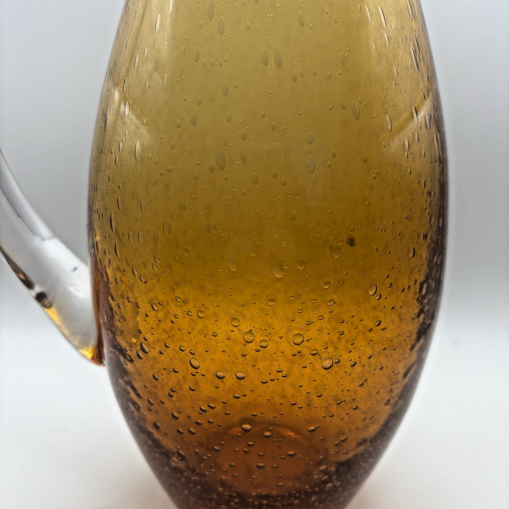 Hand blown Bubble Glass Pitcher Amber/Gold Clear Handle