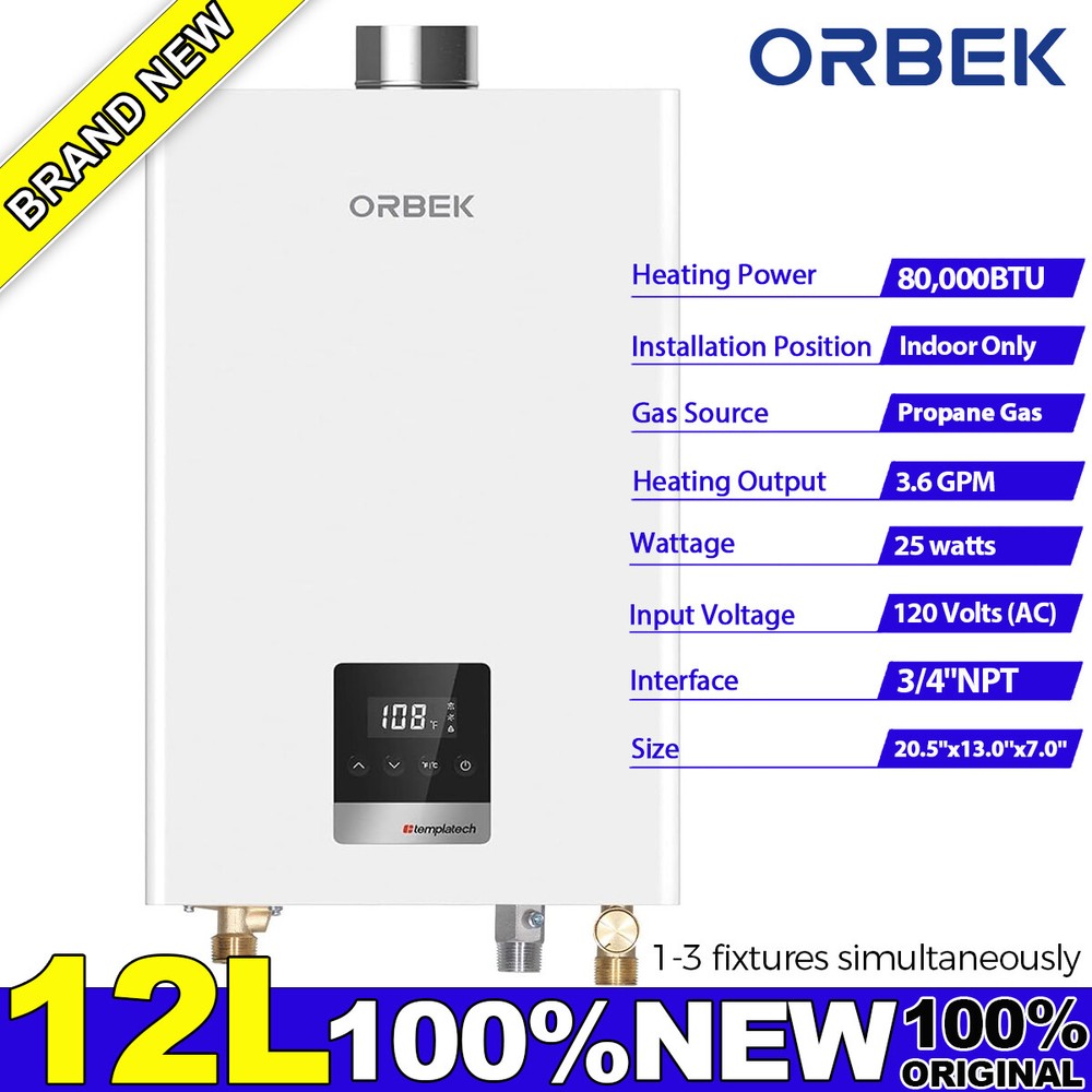 Propane Gas Tankless Water Heater 3.6GPM 80,000BTU Indoor Instant Hot On-demand