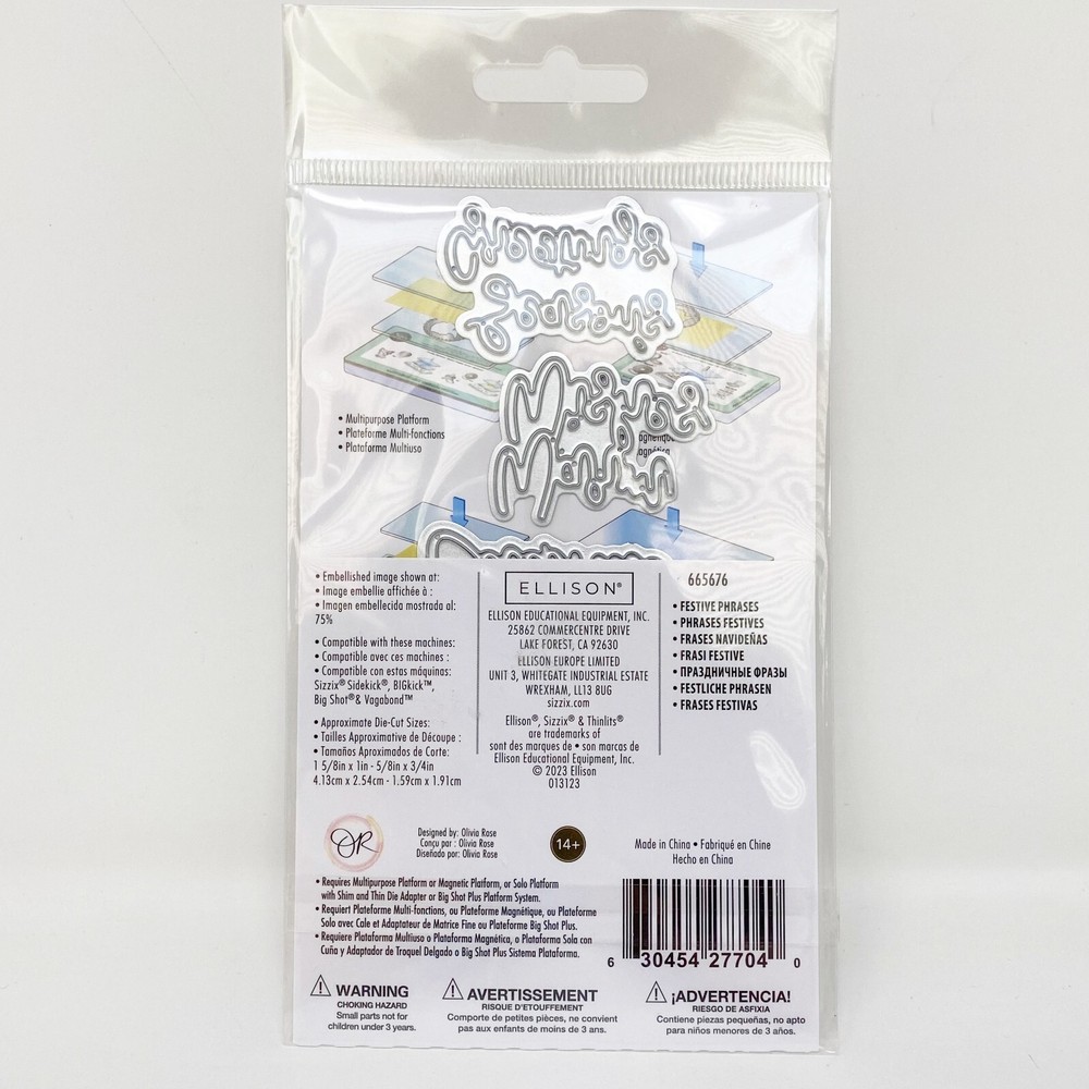 Sizzix Thinlits Festive Phrases Cutting Dies by Olivia Rose Christmas 665676 NEW