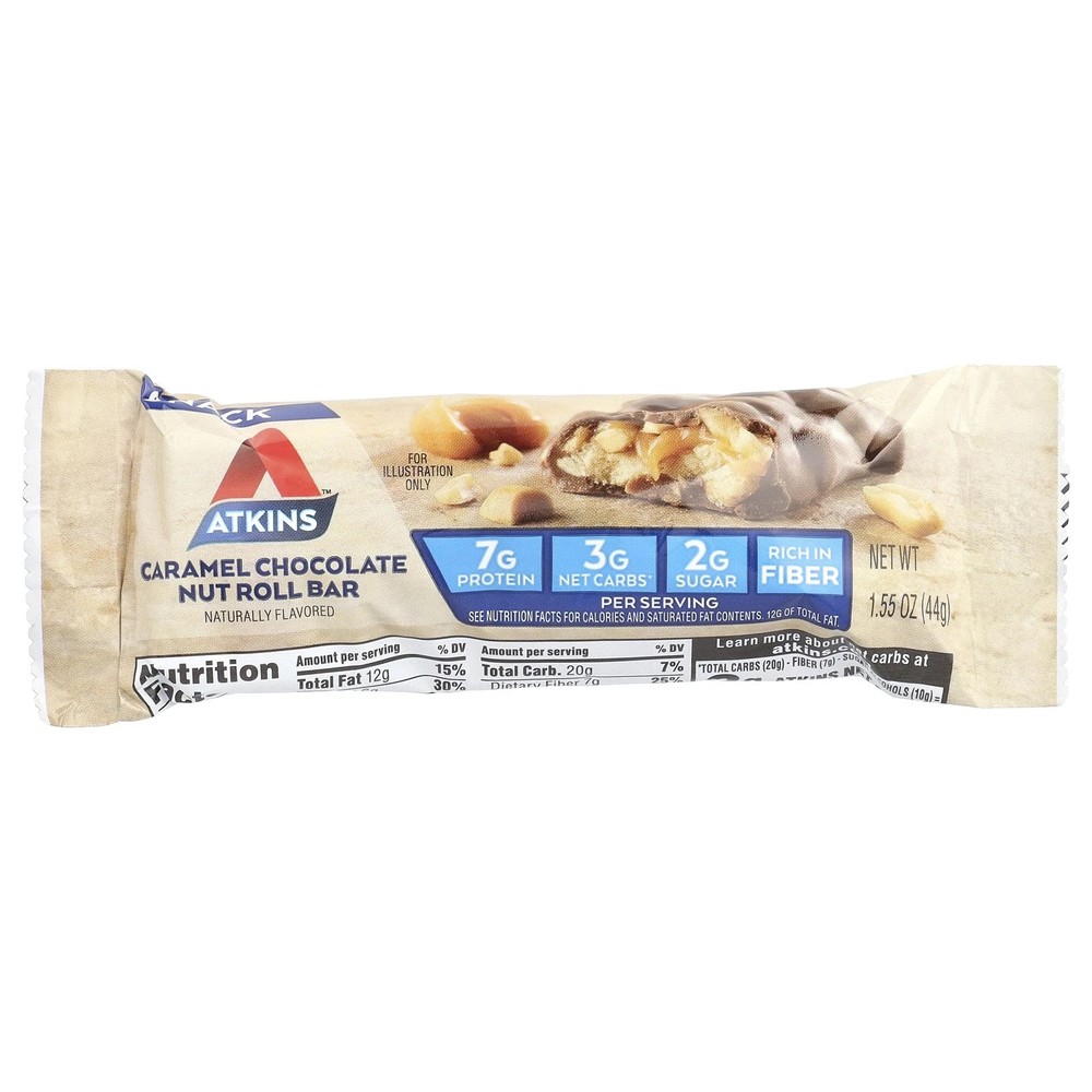 Atkins Snack Bar Caramel Chocolate Nut Roll – Value Pack 8 Bars Each (5 Boxes)