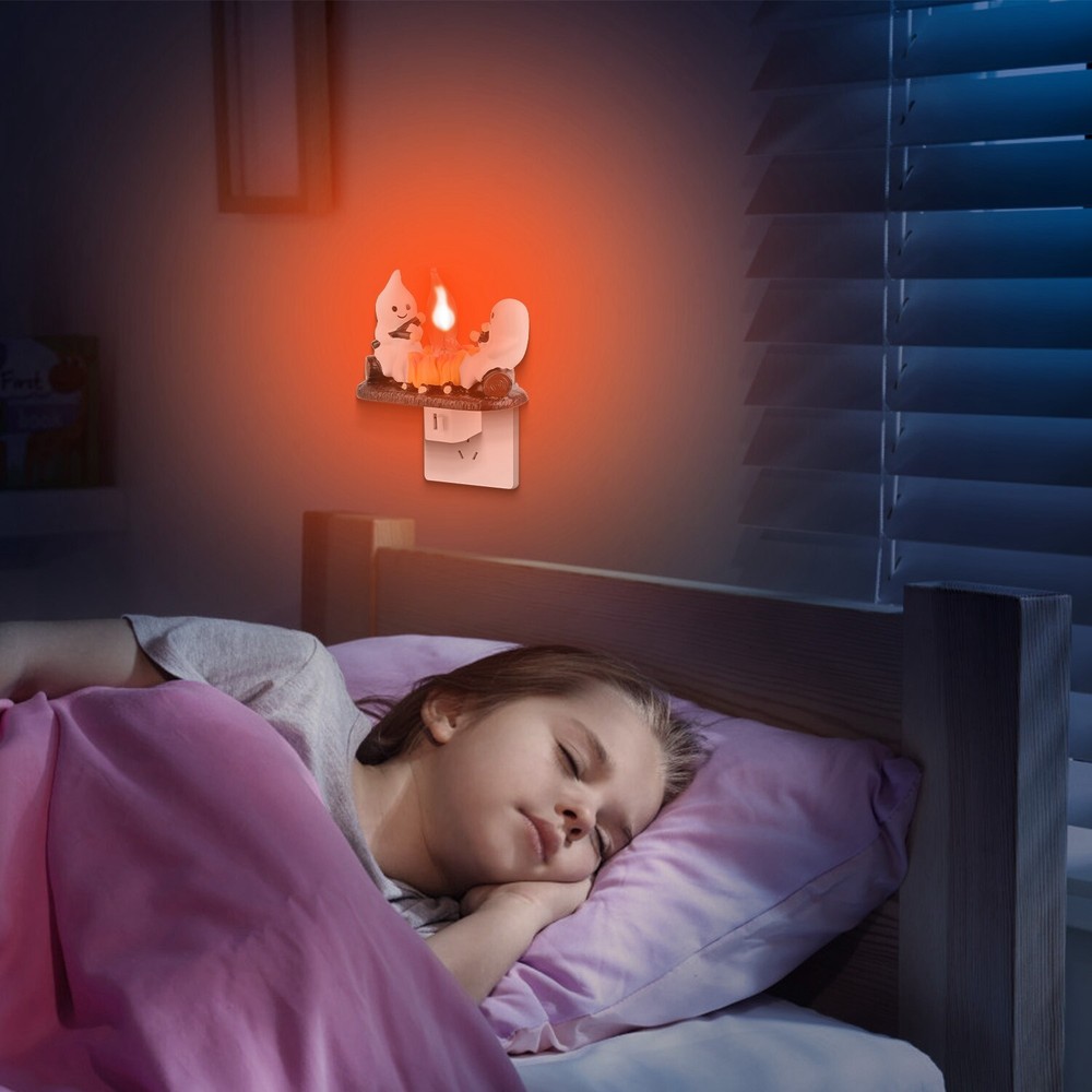 2PCS Ghost Campfire Flickering Nightlight,Fire Marshmallow Night Light Halloween