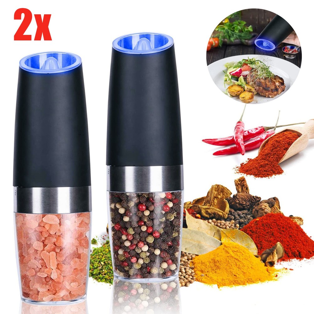 2x Automatic Gravity Electric Salt And Pepper Grinder Adjustable Mill Shaker Set