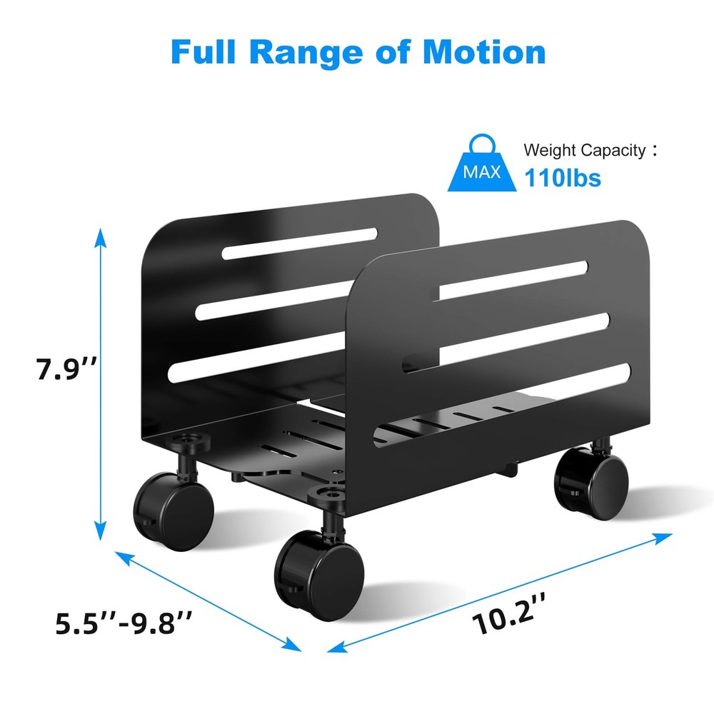 Suptek Mobile CPU Tower Stand, Adjustable, Rolling Cart with Locking Casters
