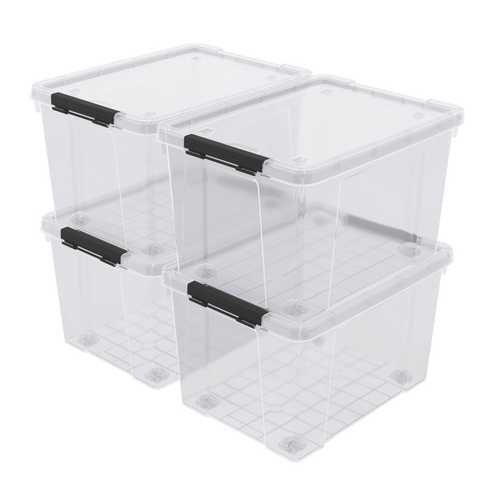 KEKOW 34 Qt Heavy Duty Clear Plastic Latching Stackable Storage Containers, 4PCS