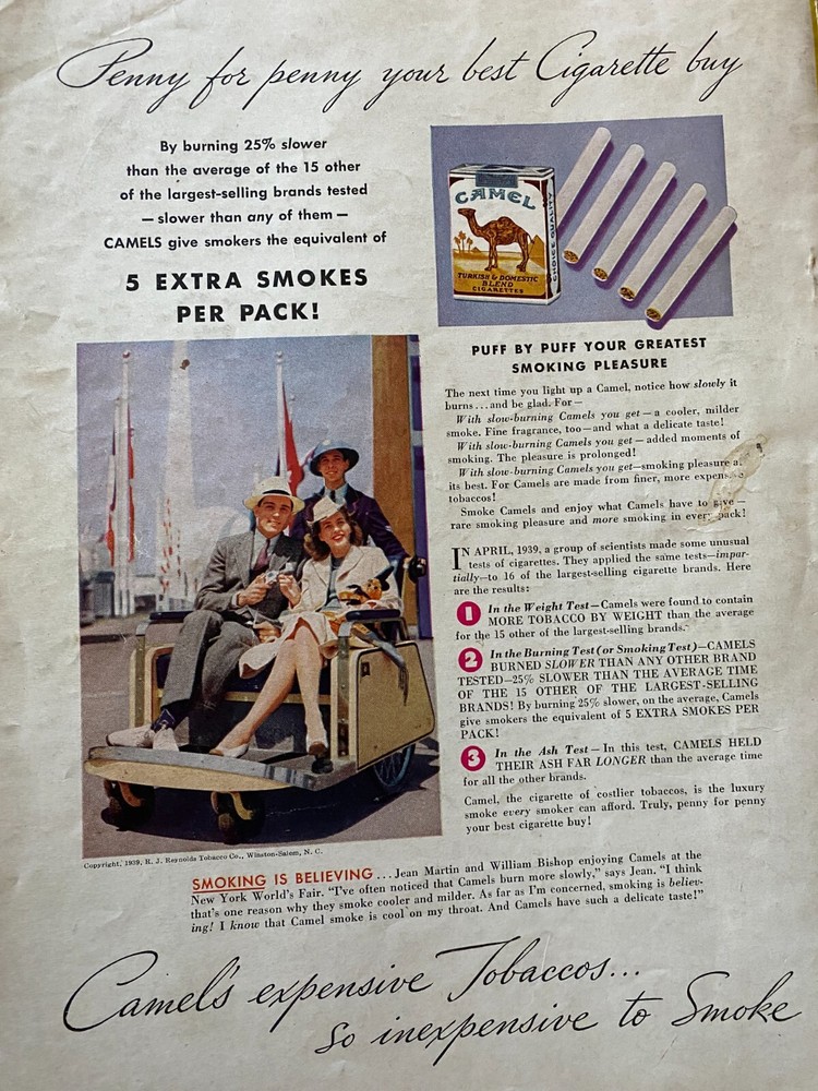 Camel Cigarettes, Full Page Vintage Print Ad