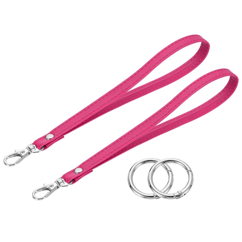 2 Pcs Wristlet Strap, PU Keychain Hand Strap with Circle Ring, Rose Red