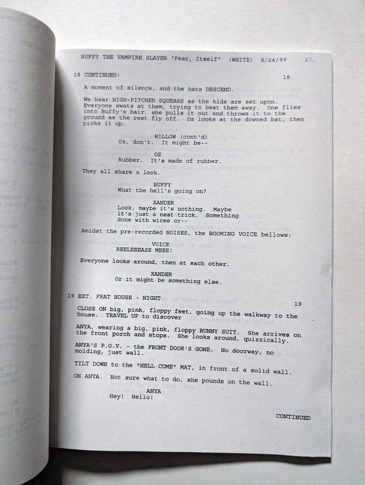 Buffy The Vampire Slayer Original Production Script - "Fear, Itself" S04E04