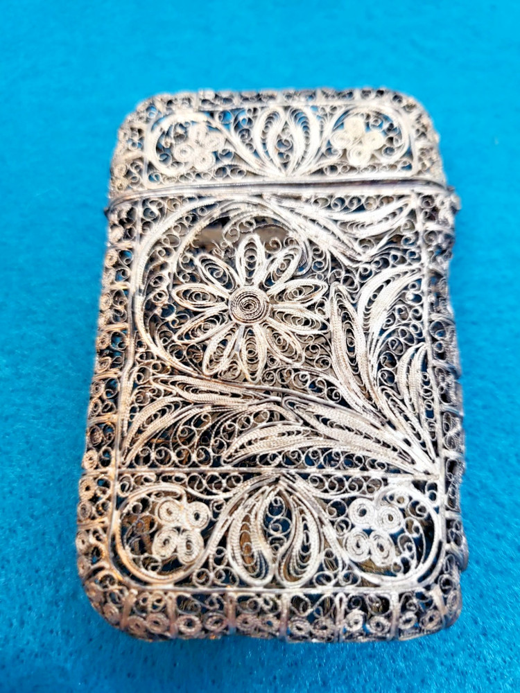 Antique Silver? Filigree Card Case Cigarette Case? Old Scroll Work Two Designs