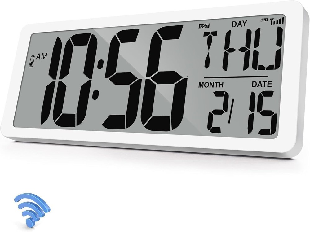 Atomic Clock 15" Digital Wall Clock Battery Operated Atomic Wall Clock Large ...