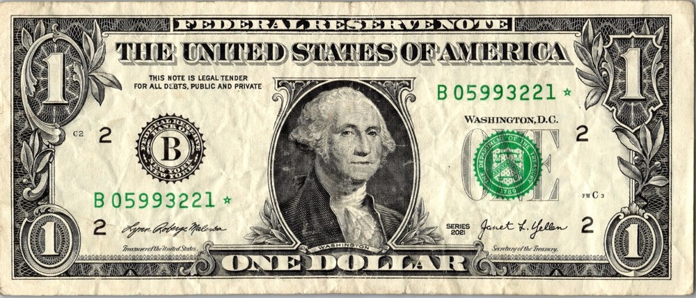 2021 B Star note 1 dollar bill Regular Run