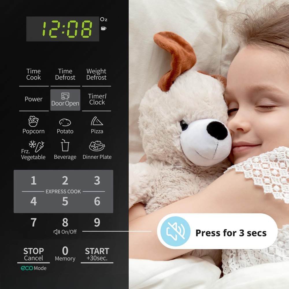 Efficient Black 700W Countertop Microwave - Child Safety Lock & Mute Function