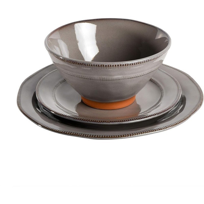Artisanal Reactive Glaze Stoneware Dinnerware Set Unique Geometric Rustic Design