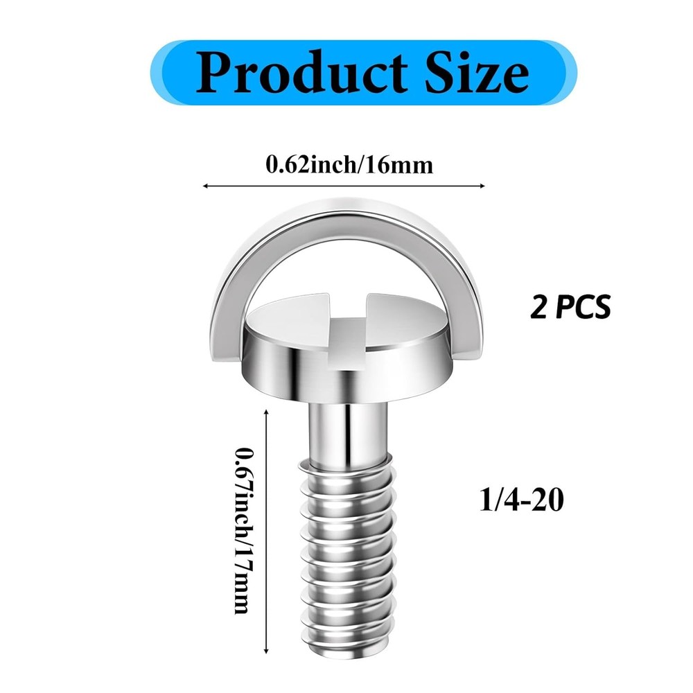 2PCS 1/4-20 Thread D-Ring Stainless Steel Camera Fixing Screws, Tripod...