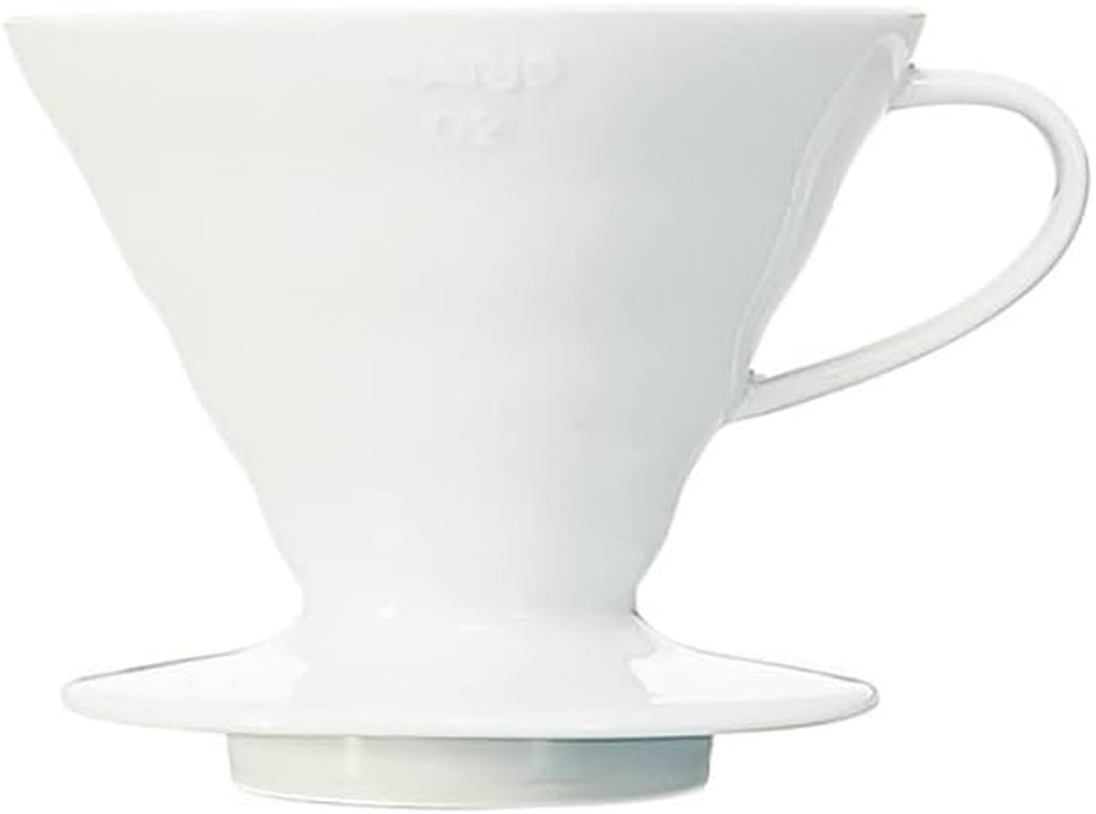 V60 Ceramic Coffee Dripper Pour Over Cone Coffee Maker Size 02, White