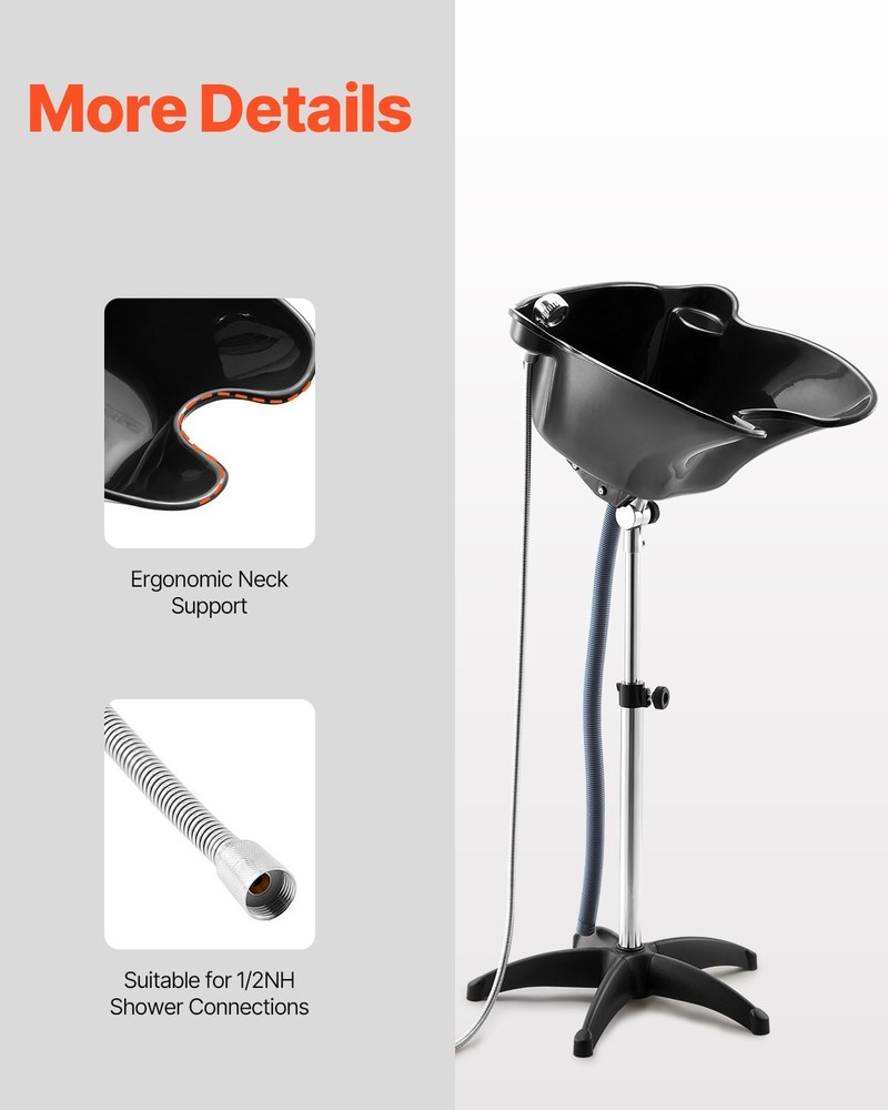 Portable Shampoo Bowl Deep Shampoo Sink Adjustable Height & Angle Includes