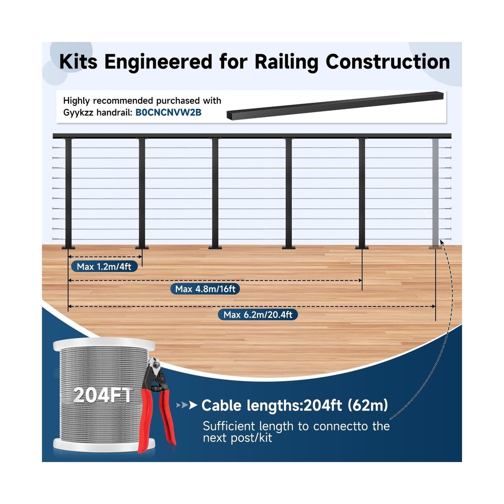 One-Stop Cable Railing Post Kit, 5 Pack Level Drilled Line Post 36", Fixed To...