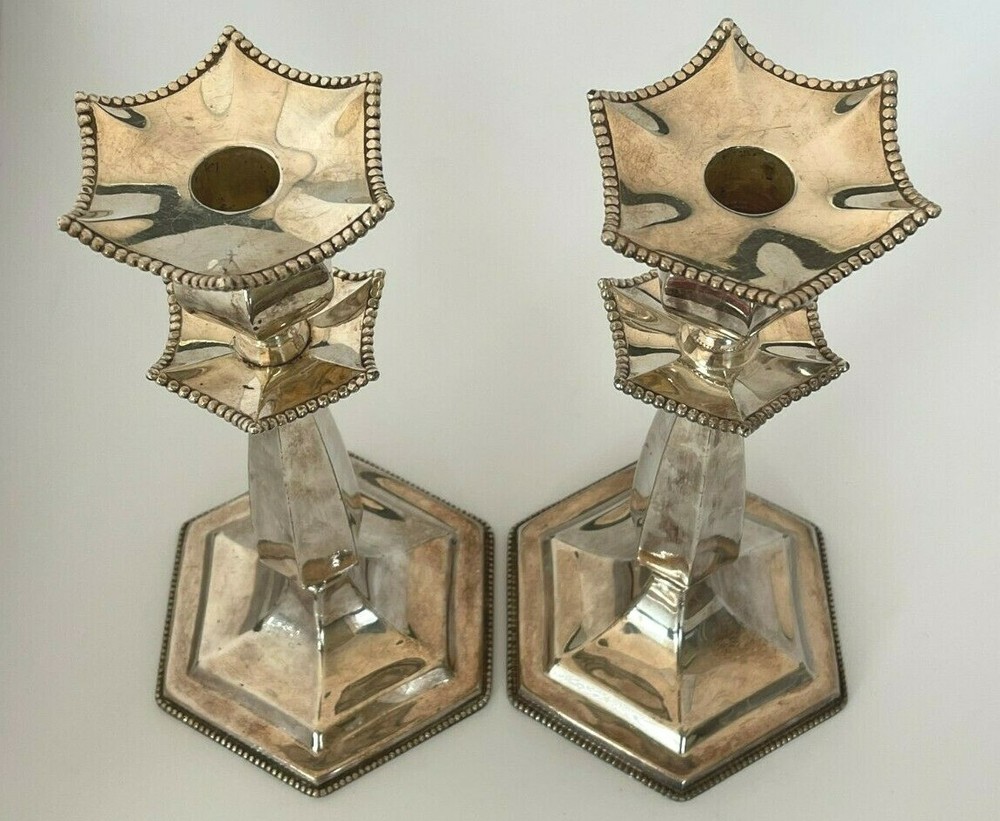 2 Antique E.G. Webster & Sons Silverplated Candlesticks with Removable Bobeches