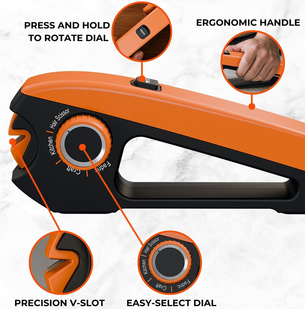 Orange Ninja Scissors Sharpener – 4 Angle Settings for Kitchen, Fabric, Hair ...