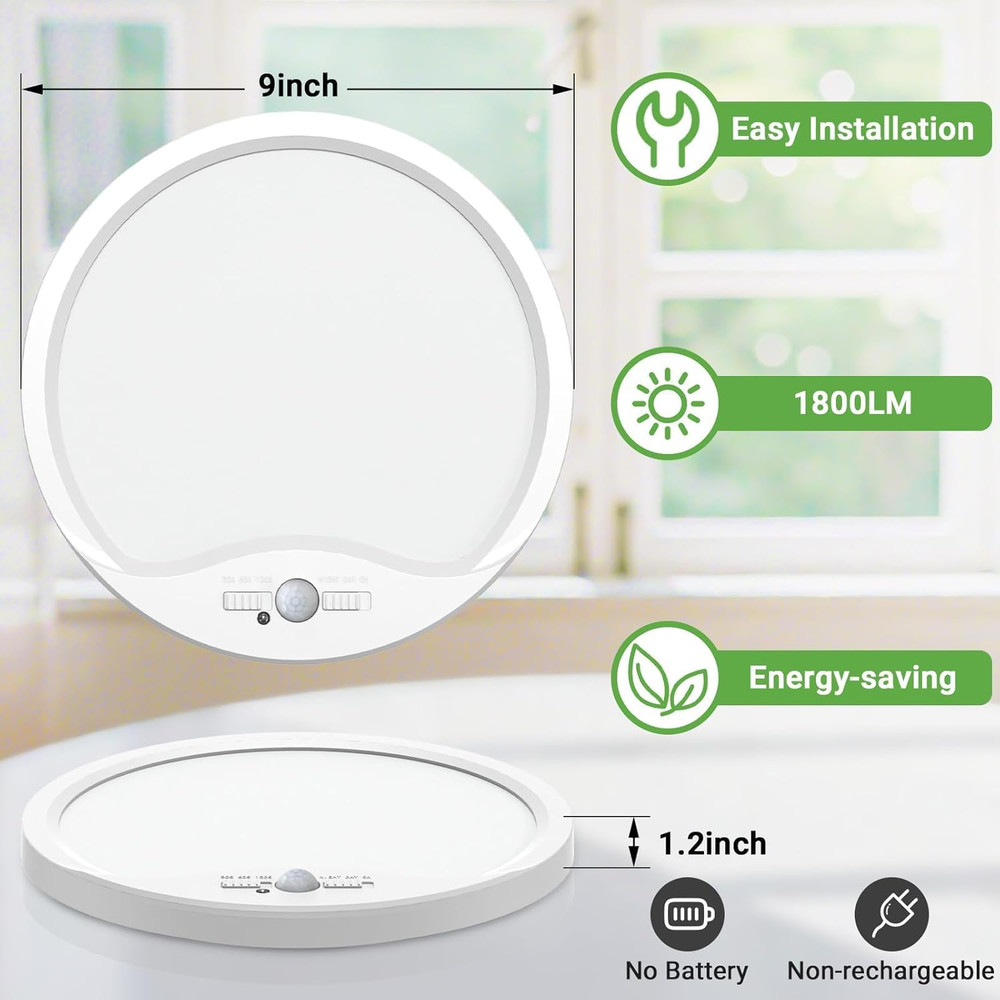 9Inch 18W Motion Sensor Ceiling Light Wired, 3 Sensing Modes Motion Activated...