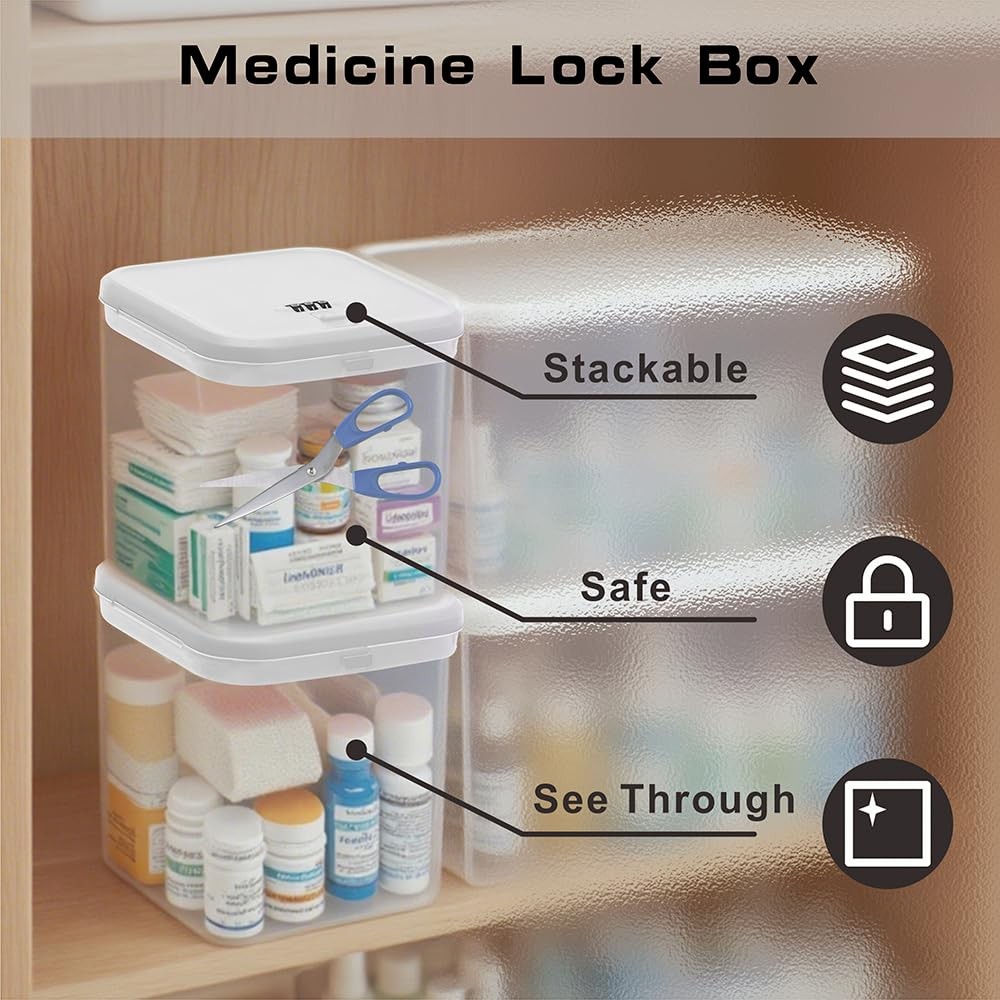 Houlacove Clear Security Lockable Box with Combination Lock & Code for Pills,...