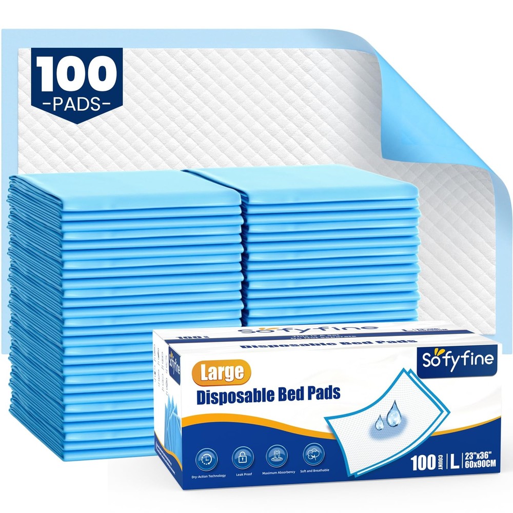100 Count Disposable Beds Pads,23"x36" Waterproof 23"x36"(100 Count), Blue
