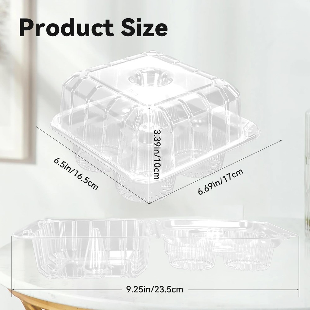 40 Pack 4-Compartment Clear Plastic Cupcake Boxes, 4-Cavity Cupcake Holders, ...